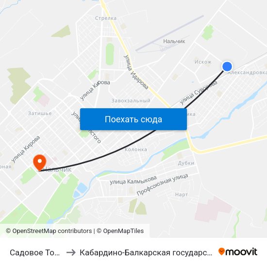 Садовое Товарищество Стройдеталь to Кабардино-Балкарская государственная сельскохозяйственная академия имени В.М. Кокова. map