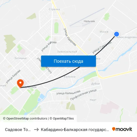 Садовое Товарищество Стройдеталь to Кабардино-Балкарская государственная сельскохозяйственная академия имени В.М. Кокова. map