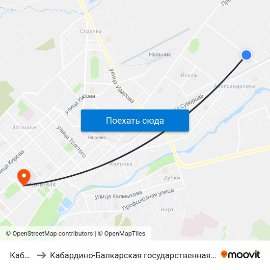 Каббалкснаб to Кабардино-Балкарская государственная сельскохозяйственная академия имени В.М. Кокова. map