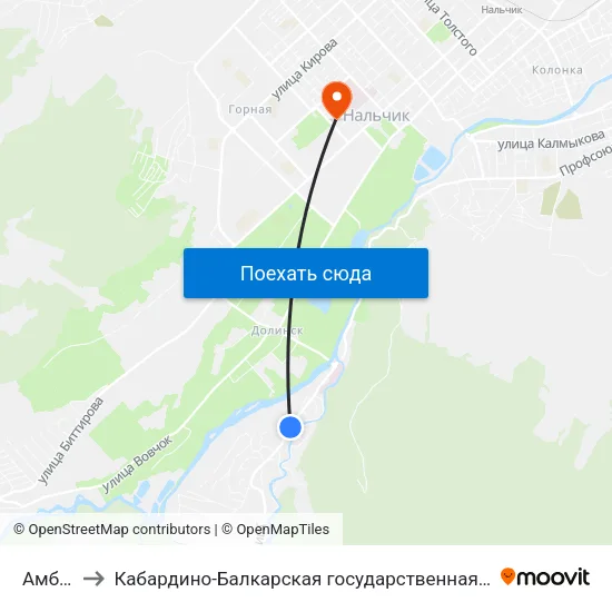 Амбулатория to Кабардино-Балкарская государственная сельскохозяйственная академия имени В.М. Кокова. map