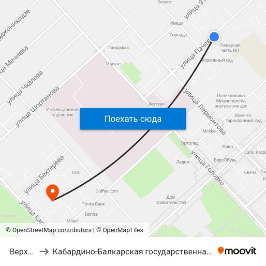 Верховный Суд to Кабардино-Балкарская государственная сельскохозяйственная академия имени В.М. Кокова. map