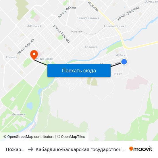 Пожарная Часть №2 to Кабардино-Балкарская государственная сельскохозяйственная академия имени В.М. Кокова. map