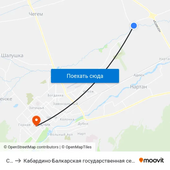 Сады to Кабардино-Балкарская государственная сельскохозяйственная академия имени В.М. Кокова. map