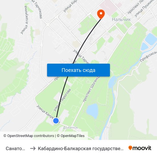 Санаторий Голубые Ели to Кабардино-Балкарская государственная сельскохозяйственная академия имени В.М. Кокова. map