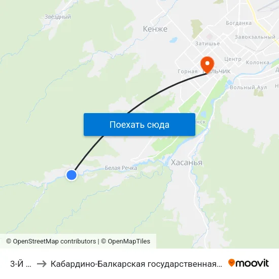 3-Й Посёлок to Кабардино-Балкарская государственная сельскохозяйственная академия имени В.М. Кокова. map