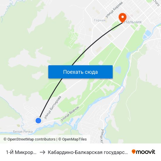 1-Й Микрорайон Цементного Завода to Кабардино-Балкарская государственная сельскохозяйственная академия имени В.М. Кокова. map