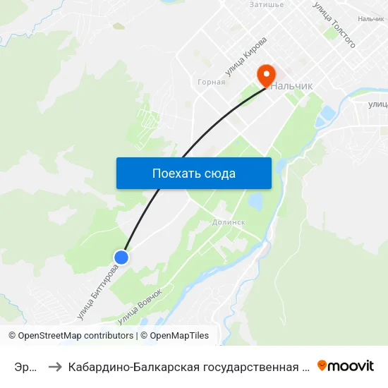 Эркин Ёзен to Кабардино-Балкарская государственная сельскохозяйственная академия имени В.М. Кокова. map