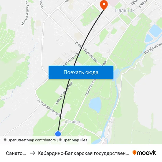 Санаторий Звёздочка to Кабардино-Балкарская государственная сельскохозяйственная академия имени В.М. Кокова. map