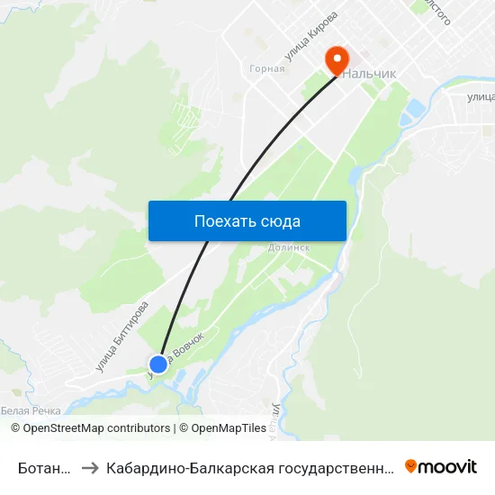 Ботанический Сад to Кабардино-Балкарская государственная сельскохозяйственная академия имени В.М. Кокова. map