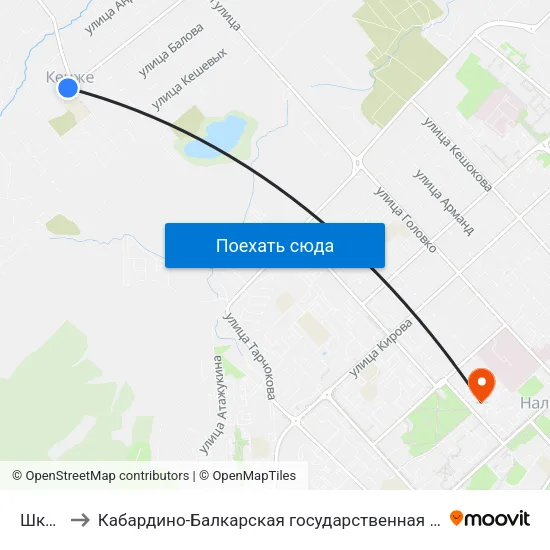 Школа №20 to Кабардино-Балкарская государственная сельскохозяйственная академия имени В.М. Кокова. map
