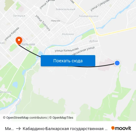 Мишхидж to Кабардино-Балкарская государственная сельскохозяйственная академия имени В.М. Кокова. map
