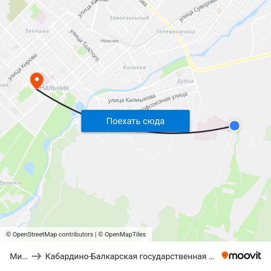 Мишхидж to Кабардино-Балкарская государственная сельскохозяйственная академия имени В.М. Кокова. map