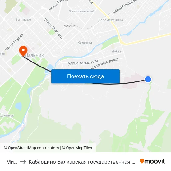 Мишхидж to Кабардино-Балкарская государственная сельскохозяйственная академия имени В.М. Кокова. map