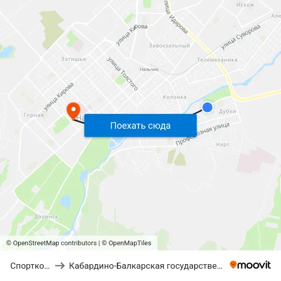 Спорткомплекс Нальчик to Кабардино-Балкарская государственная сельскохозяйственная академия имени В.М. Кокова. map