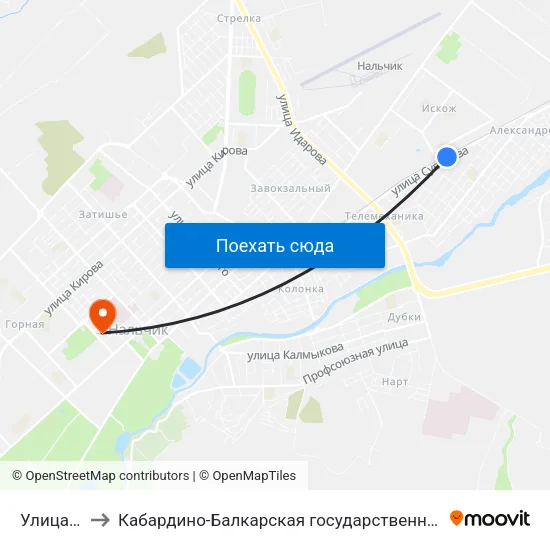 Улица Бесланеева to Кабардино-Балкарская государственная сельскохозяйственная академия имени В.М. Кокова. map