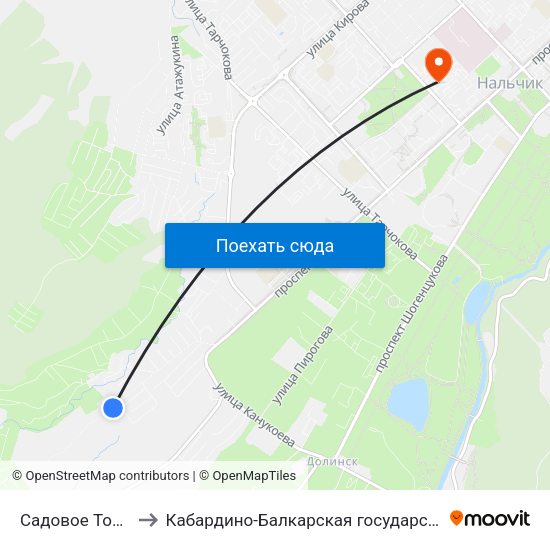 Садовое Товарищество Институтское to Кабардино-Балкарская государственная сельскохозяйственная академия имени В.М. Кокова. map
