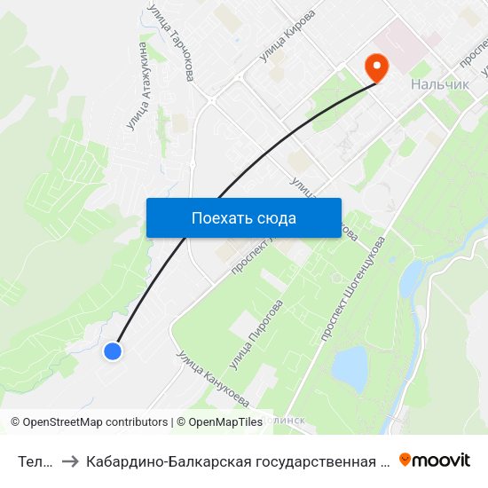 Телевышка to Кабардино-Балкарская государственная сельскохозяйственная академия имени В.М. Кокова. map