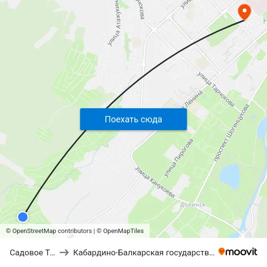 Садовое Товарищество Радуга to Кабардино-Балкарская государственная сельскохозяйственная академия имени В.М. Кокова. map