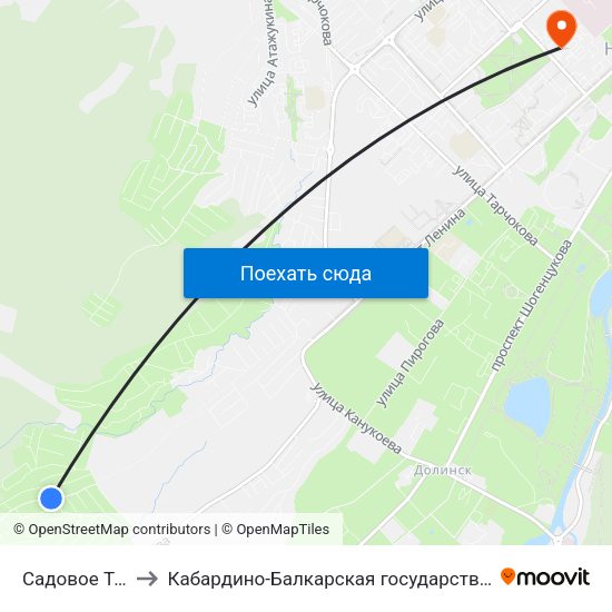 Садовое Товарищество Радуга to Кабардино-Балкарская государственная сельскохозяйственная академия имени В.М. Кокова. map