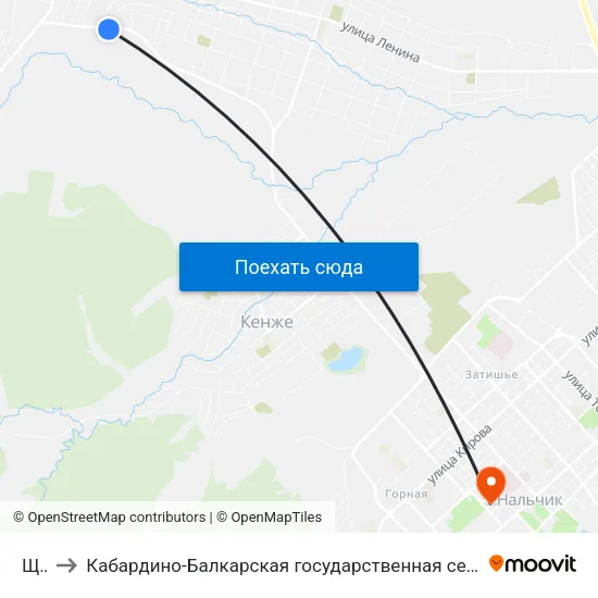 Щтауч to Кабардино-Балкарская государственная сельскохозяйственная академия имени В.М. Кокова. map