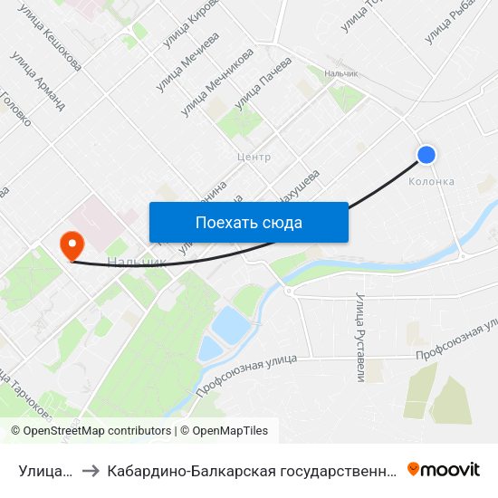 Улица Вологирова to Кабардино-Балкарская государственная сельскохозяйственная академия имени В.М. Кокова. map