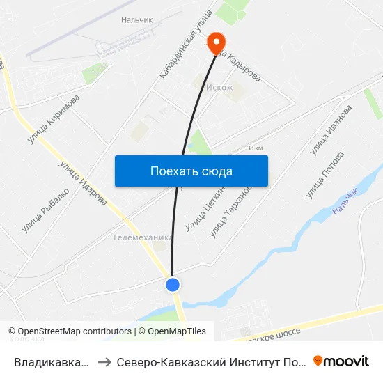 Владикавказский Мост to Северо-Кавказский Институт Повышения Квалификации map