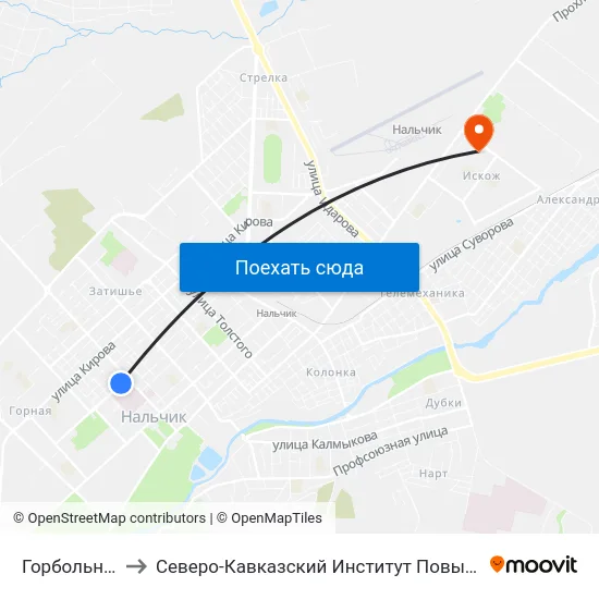Горбольница №1 to Северо-Кавказский Институт Повышения Квалификации map