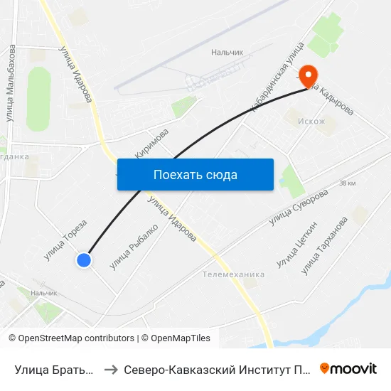 Улица Братьев Кушховых to Северо-Кавказский Институт Повышения Квалификации map
