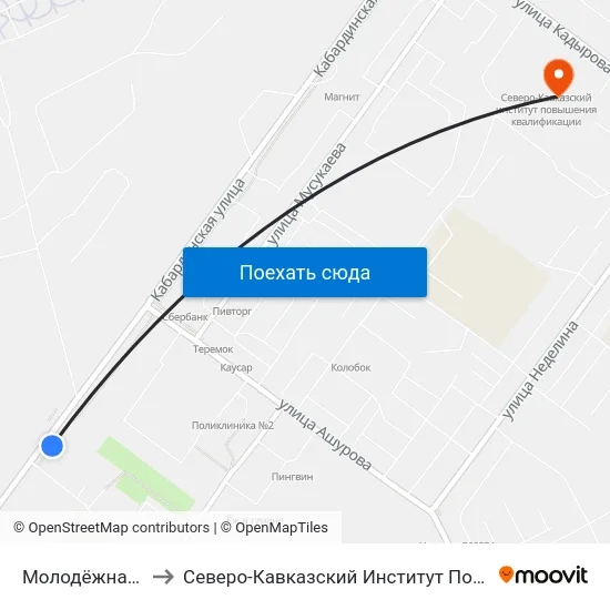Молодёжная Площадь to Северо-Кавказский Институт Повышения Квалификации map