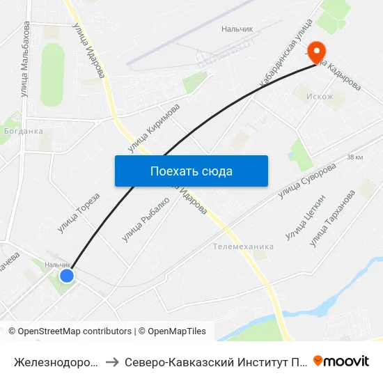 Железнодорожный Вокзал to Северо-Кавказский Институт Повышения Квалификации map