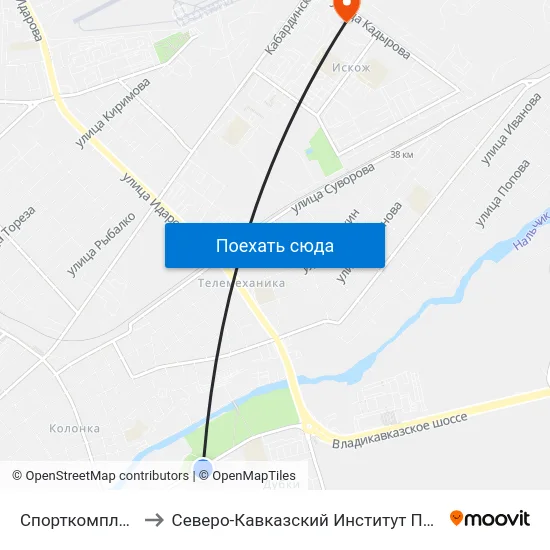 Спорткомплекс Нальчик to Северо-Кавказский Институт Повышения Квалификации map