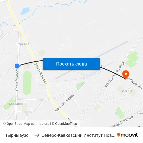 Тырныаузская Улица to Северо-Кавказский Институт Повышения Квалификации map