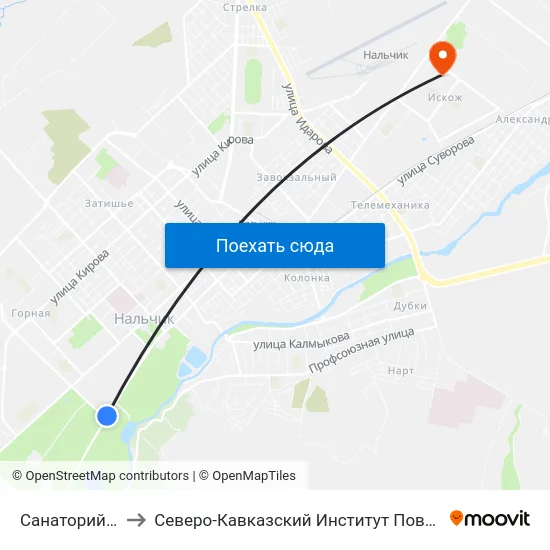 Санаторий Нальчик to Северо-Кавказский Институт Повышения Квалификации map