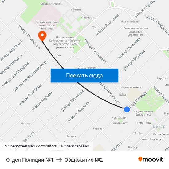 Отдел Полиции №1 to Общежитие №2 map