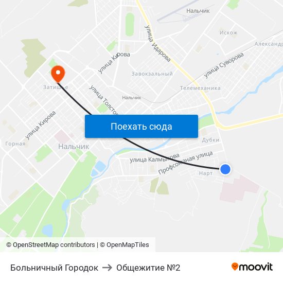 Больничный Городок to Общежитие №2 map