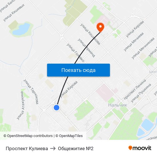 Проспект Кулиева to Общежитие №2 map