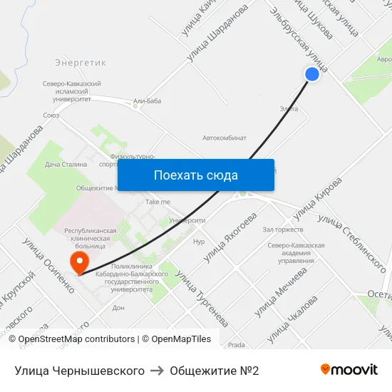Улица Чернышевского to Общежитие №2 map