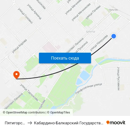 Пятигорская Улица to Кабардино-Балкарский Государственный Аграрный Университет map