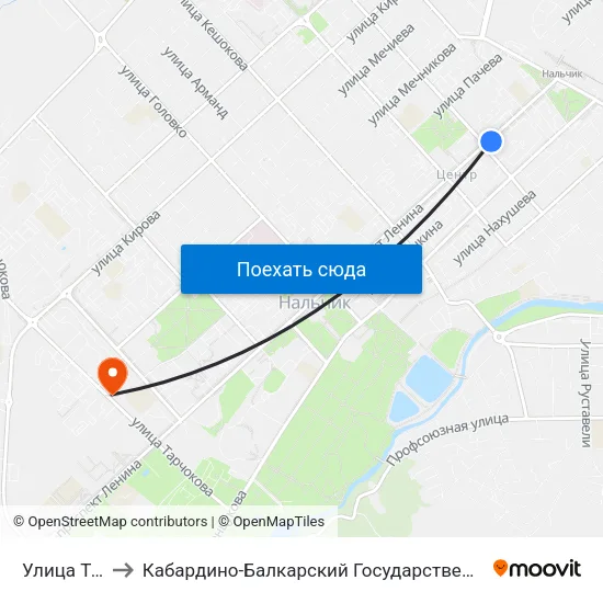 Улица Толстого to Кабардино-Балкарский Государственный Аграрный Университет map