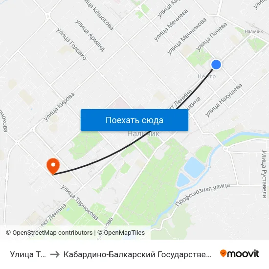 Улица Толстого to Кабардино-Балкарский Государственный Аграрный Университет map