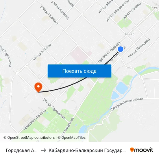 Городская Администрация to Кабардино-Балкарский Государственный Аграрный Университет map