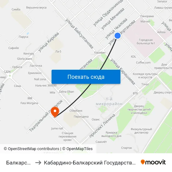 Балкарская Улица to Кабардино-Балкарский Государственный Аграрный Университет map