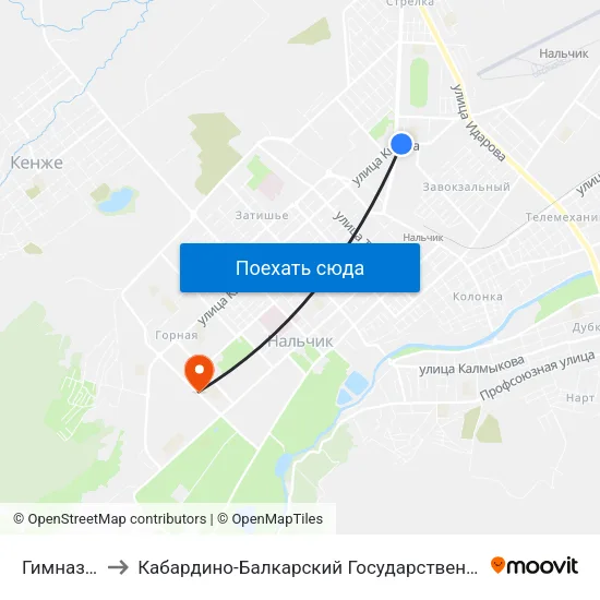 Гимназия №13 to Кабардино-Балкарский Государственный Аграрный Университет map