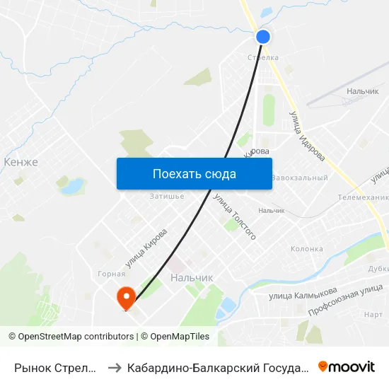 Рынок Стрелка. Первый Въезд to Кабардино-Балкарский Государственный Аграрный Университет map