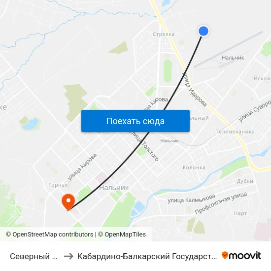 Северный Микрорайон to Кабардино-Балкарский Государственный Аграрный Университет map