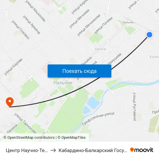 Центр Научно-Технического Творчества to Кабардино-Балкарский Государственный Аграрный Университет map