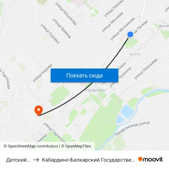 Детский Стадион to Кабардино-Балкарский Государственный Аграрный Университет map