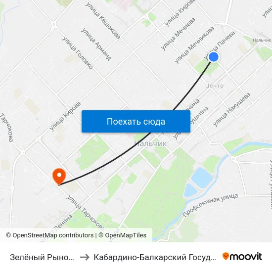 Зелёный Рынок / Сквер 400-Летия to Кабардино-Балкарский Государственный Аграрный Университет map
