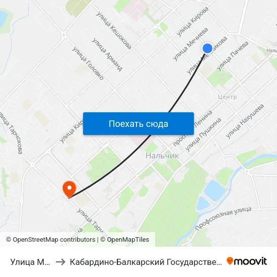 Улица Мечникова to Кабардино-Балкарский Государственный Аграрный Университет map