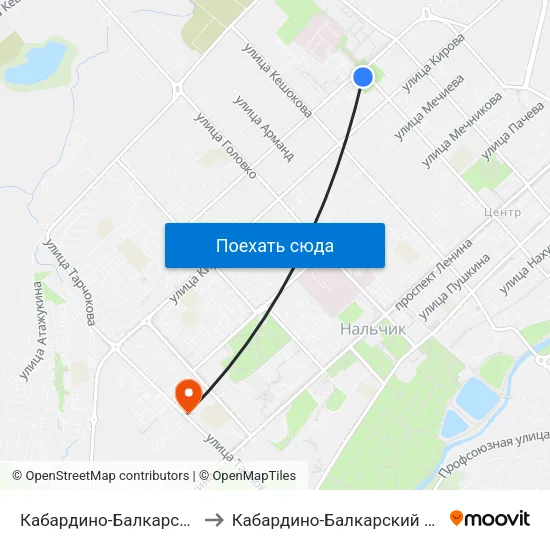Кабардино-Балкарский Государственный Университет to Кабардино-Балкарский Государственный Аграрный Университет map